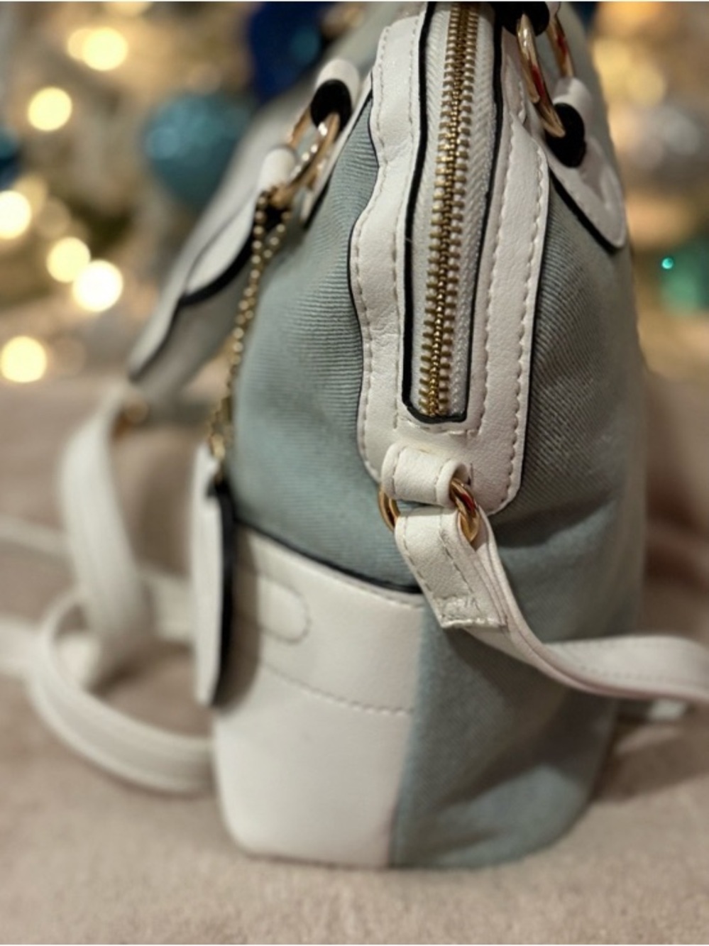 Juicy Couture light blue denim and white Dome Satchel with Heart Charm - Picture 5 of 11